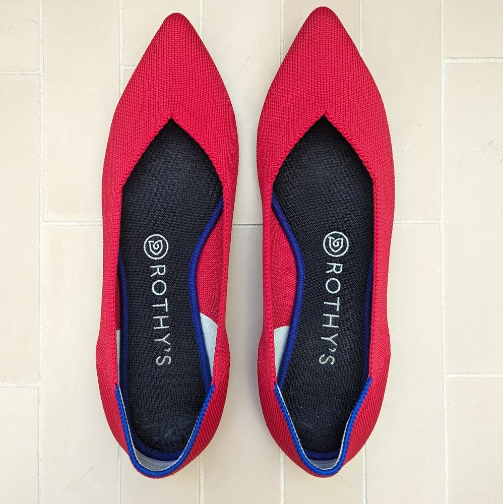Rothys The Point pointed toe ballet flats, red, size 8